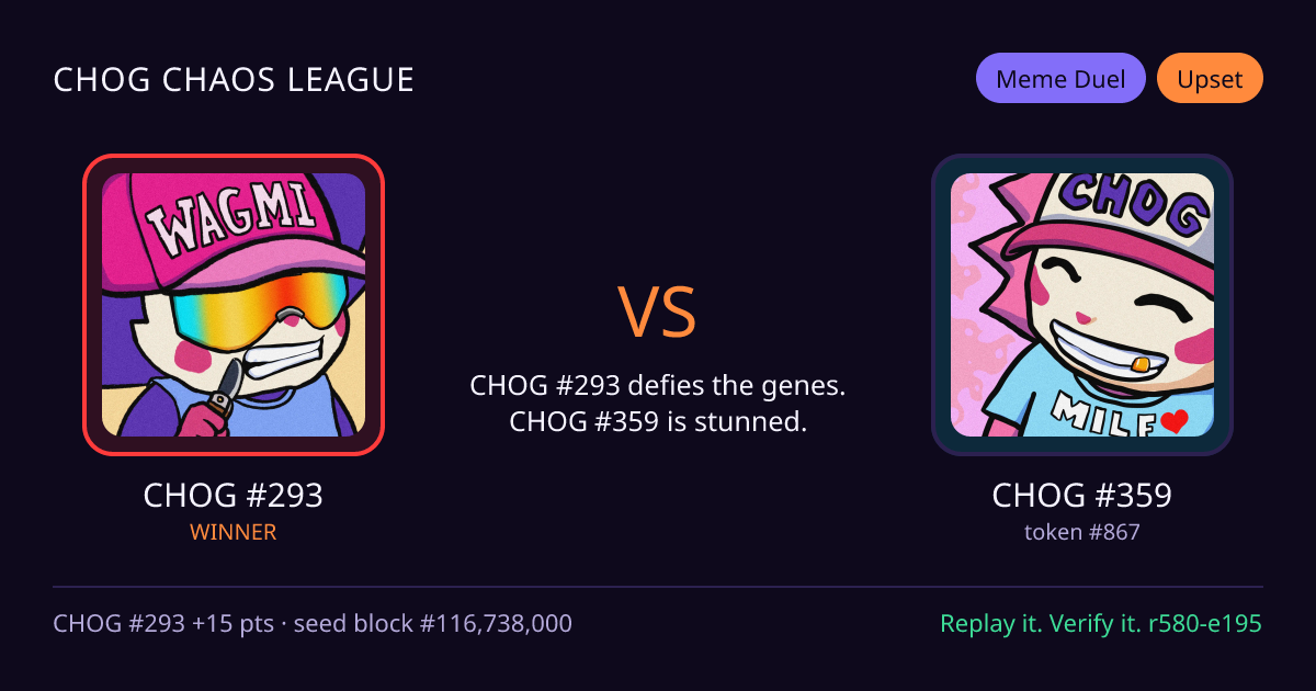 Highlight card: CHOG #293 versus CHOG #359