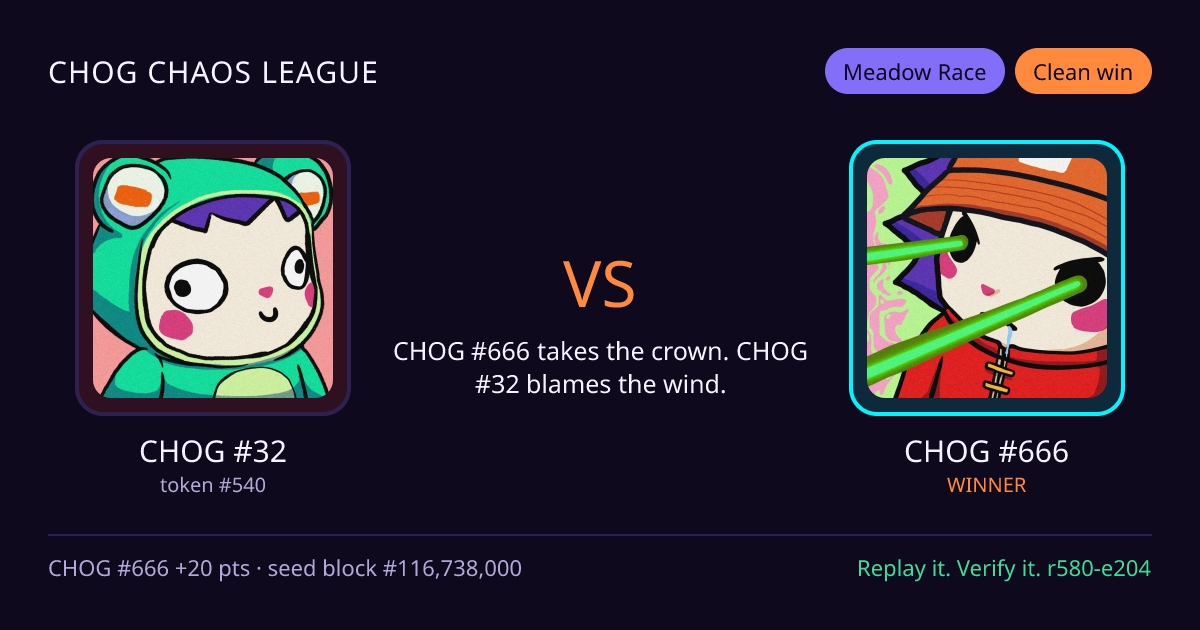 Highlight card: CHOG #32 versus CHOG #666
