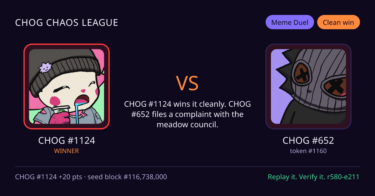Highlight card: CHOG #1124 versus CHOG #652