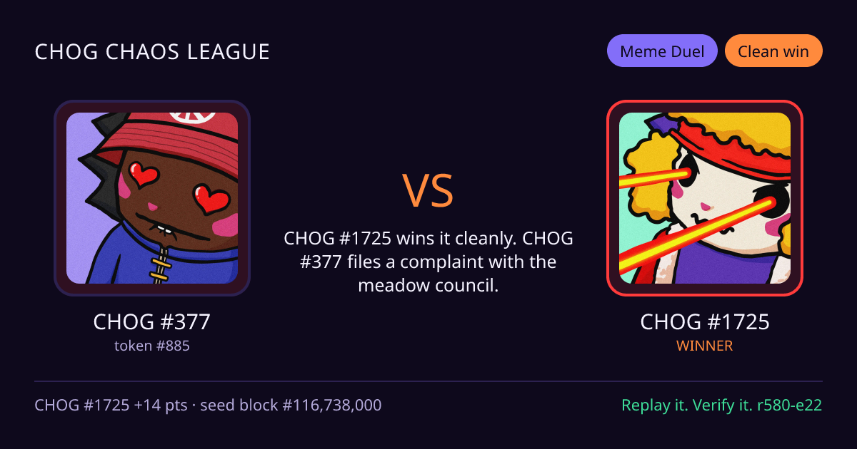 Highlight card: CHOG #377 versus CHOG #1725
