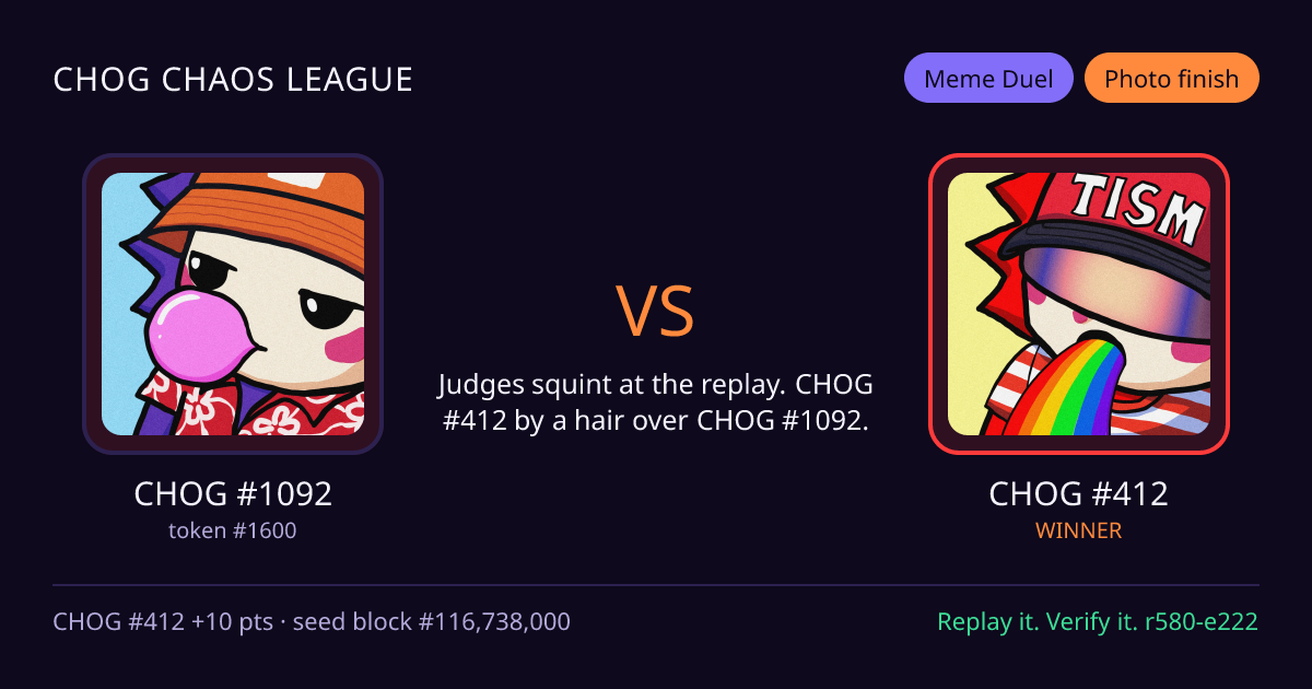 Highlight card: CHOG #1092 versus CHOG #412