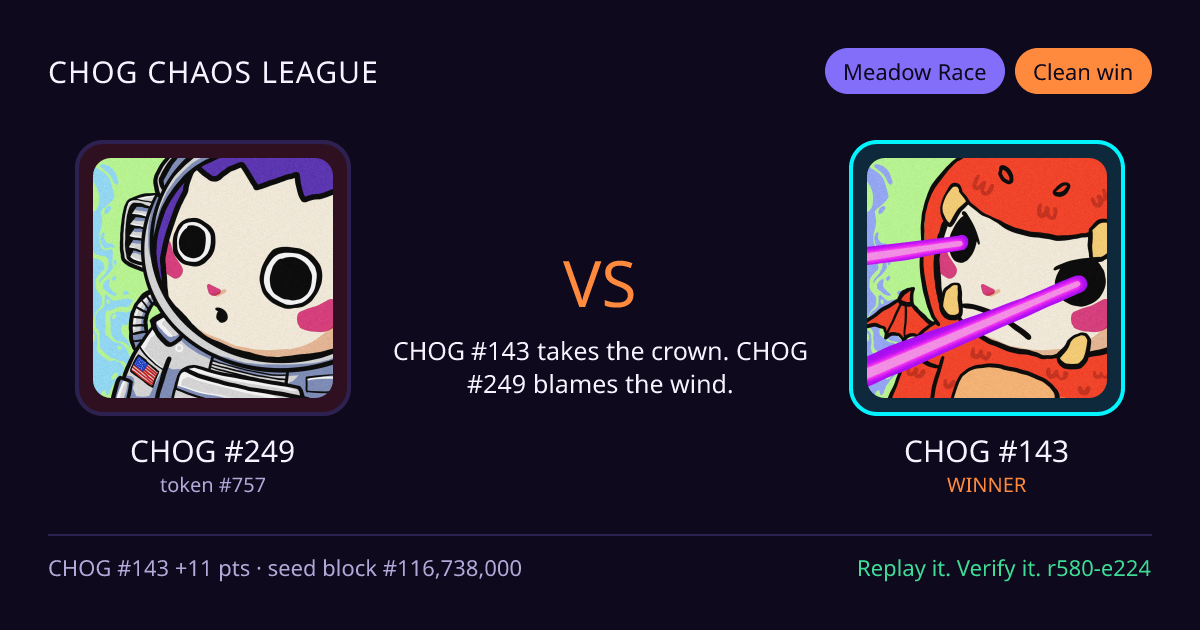 Highlight card: CHOG #249 versus CHOG #143