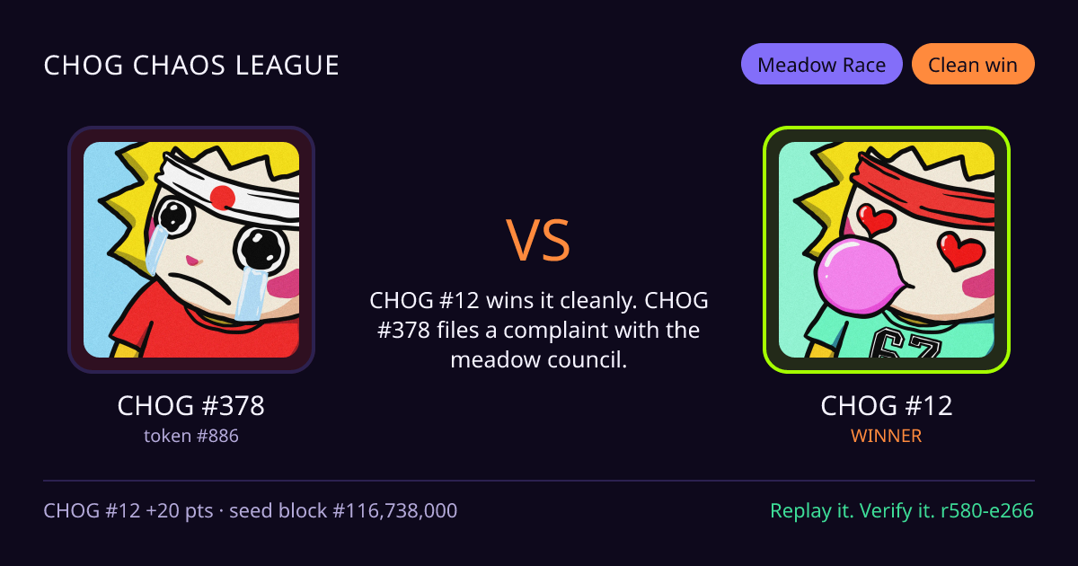 Highlight card: CHOG #378 versus CHOG #12