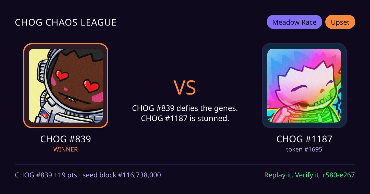 Highlight card: CHOG #839 versus CHOG #1187