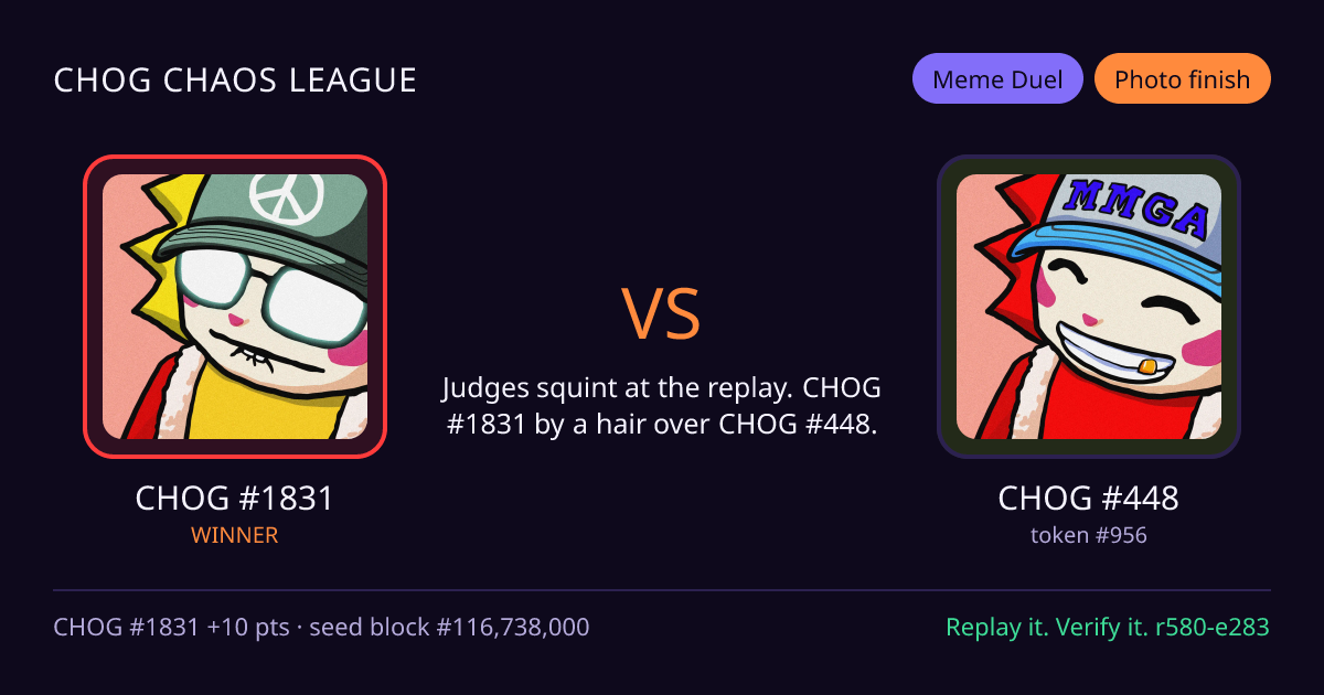 Highlight card: CHOG #1831 versus CHOG #448