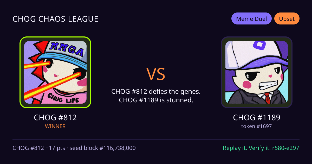 Highlight card: CHOG #812 versus CHOG #1189