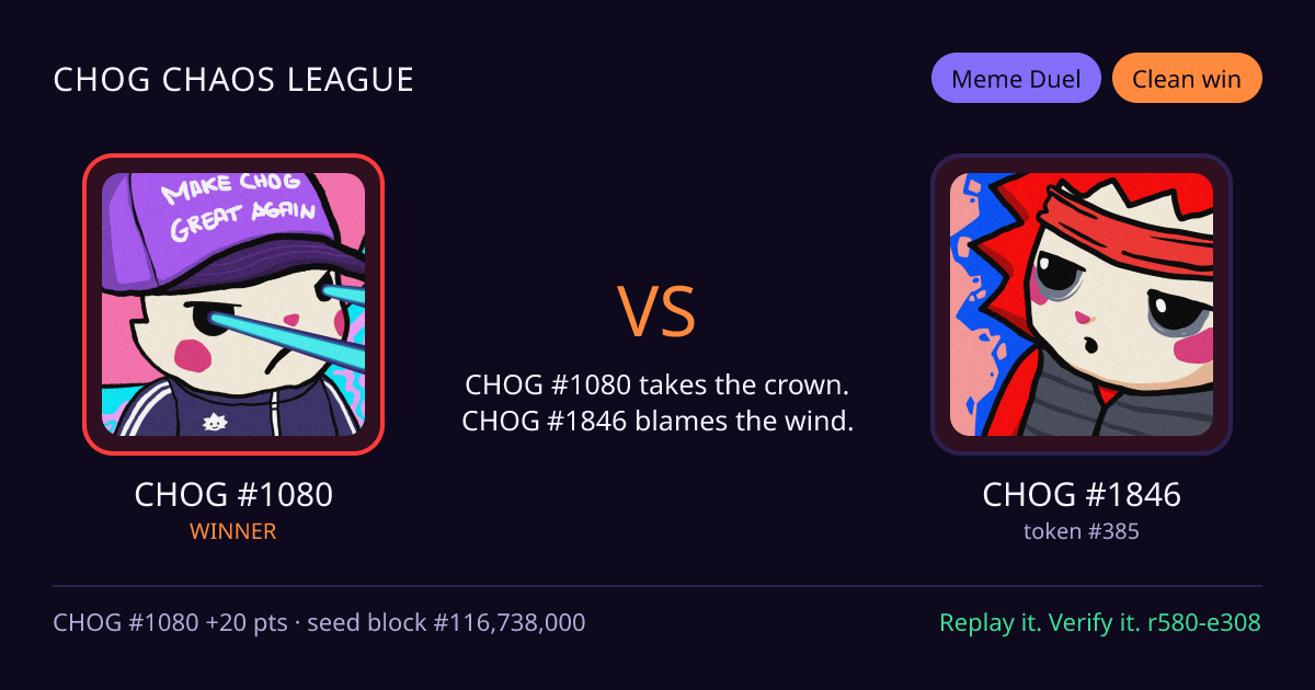 Highlight card: CHOG #1080 versus CHOG #1846
