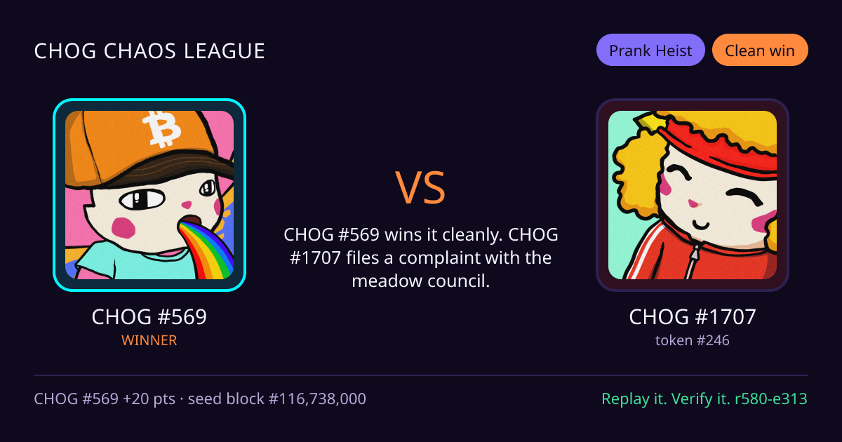 Highlight card: CHOG #569 versus CHOG #1707