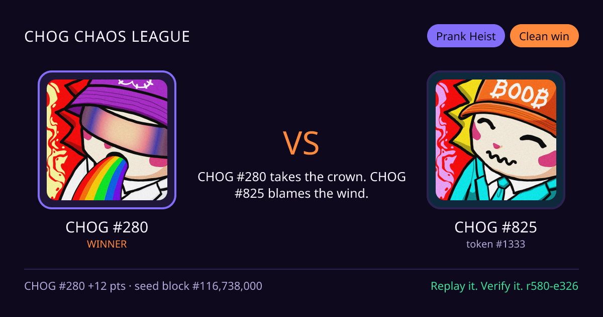Highlight card: CHOG #280 versus CHOG #825