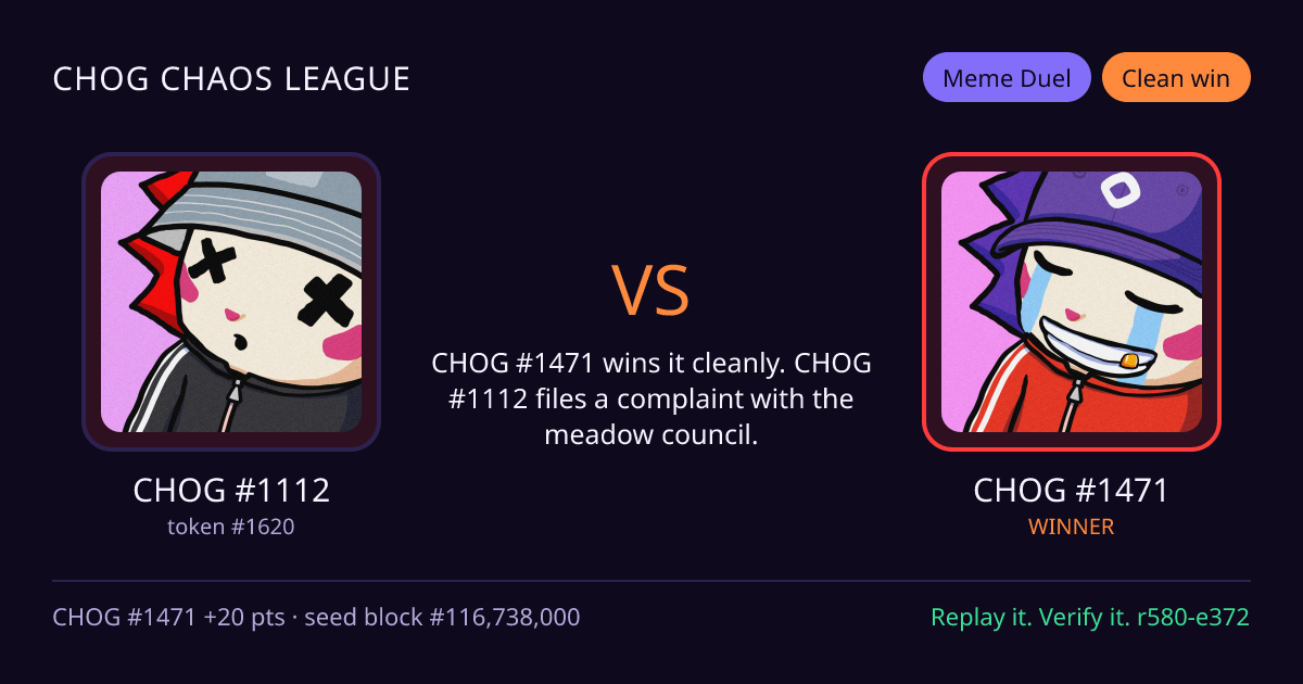 Highlight card: CHOG #1112 versus CHOG #1471
