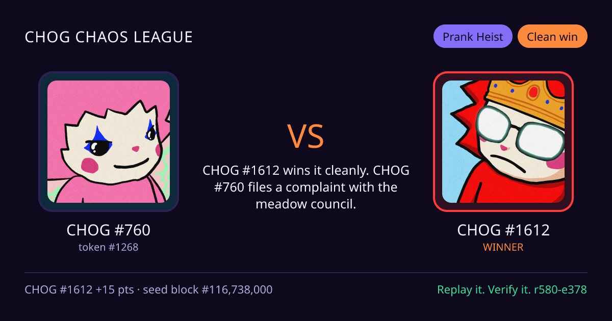 Highlight card: CHOG #760 versus CHOG #1612