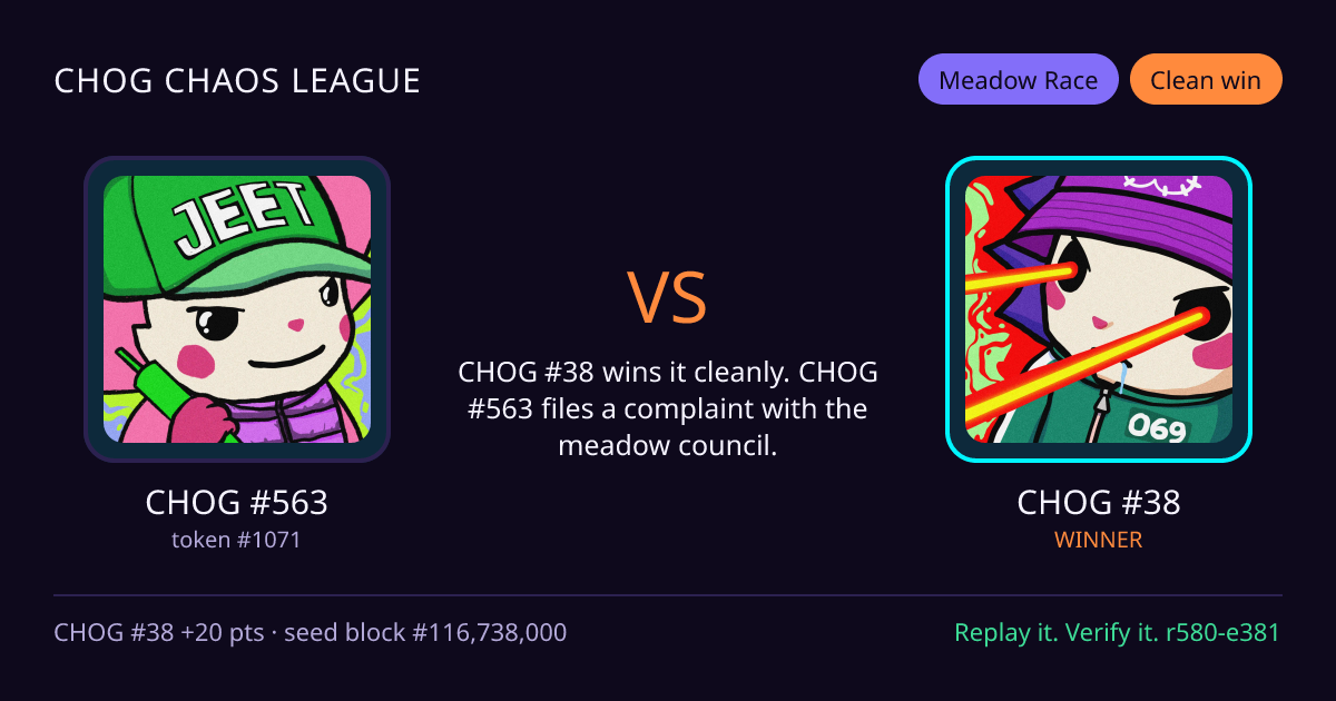 Highlight card: CHOG #563 versus CHOG #38