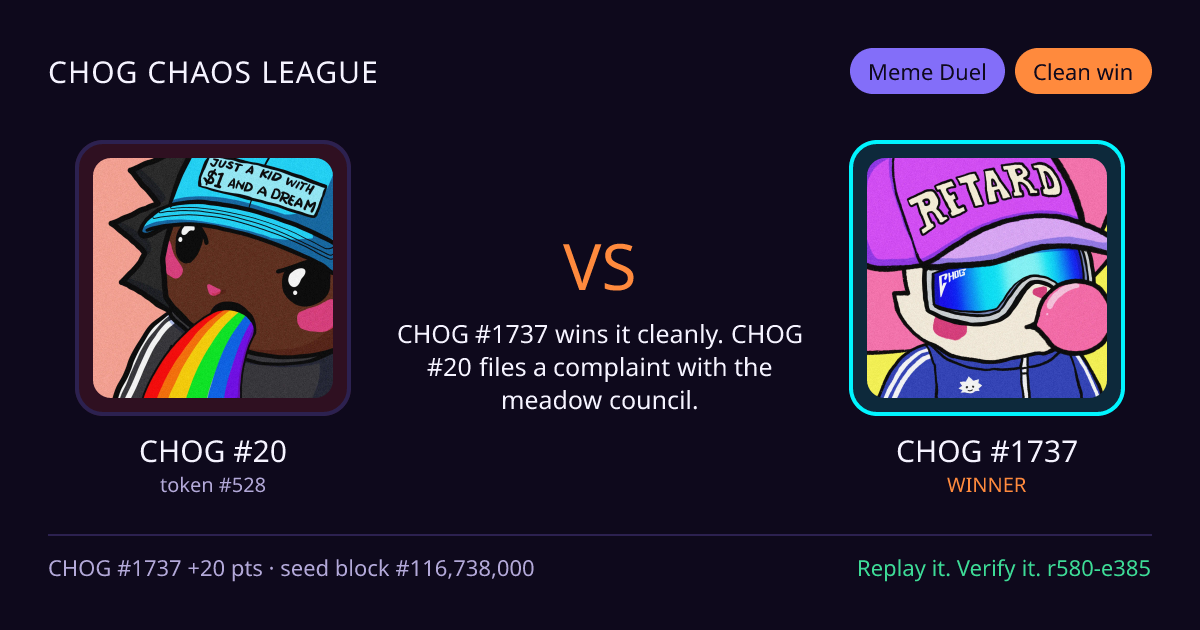 Highlight card: CHOG #20 versus CHOG #1737