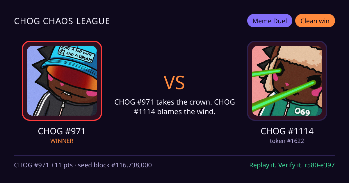 Highlight card: CHOG #971 versus CHOG #1114