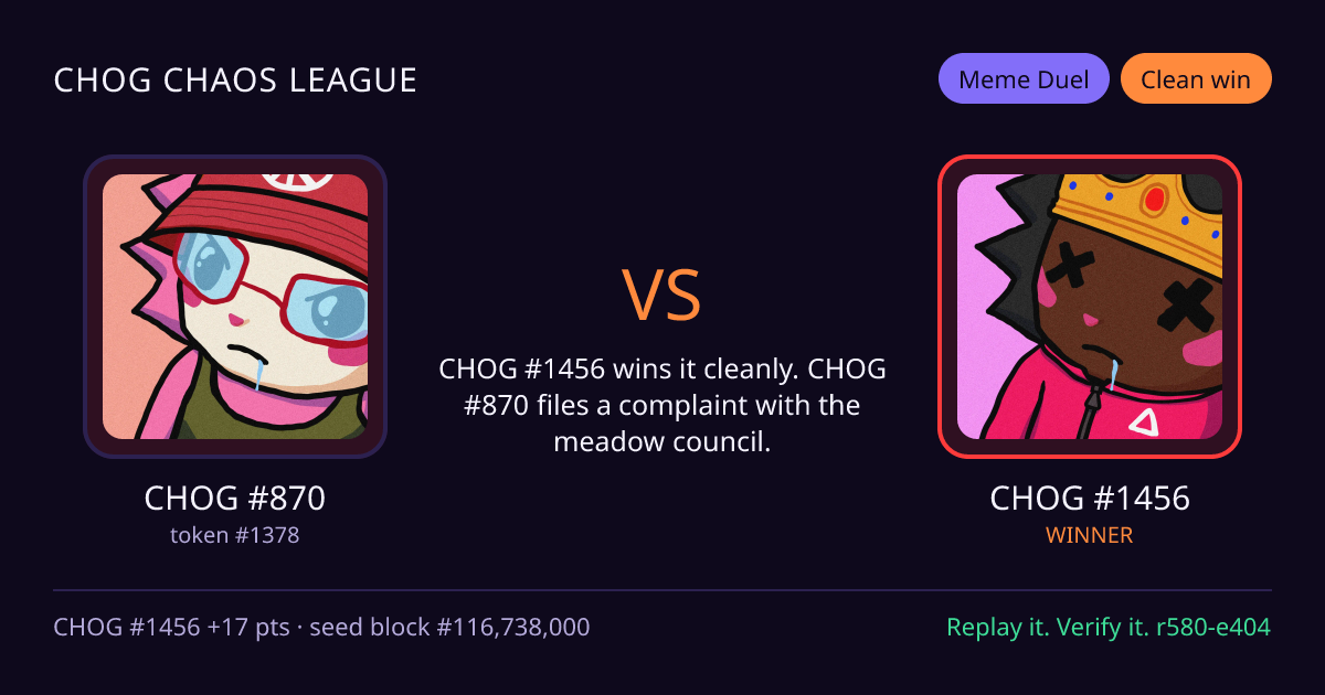 Highlight card: CHOG #870 versus CHOG #1456
