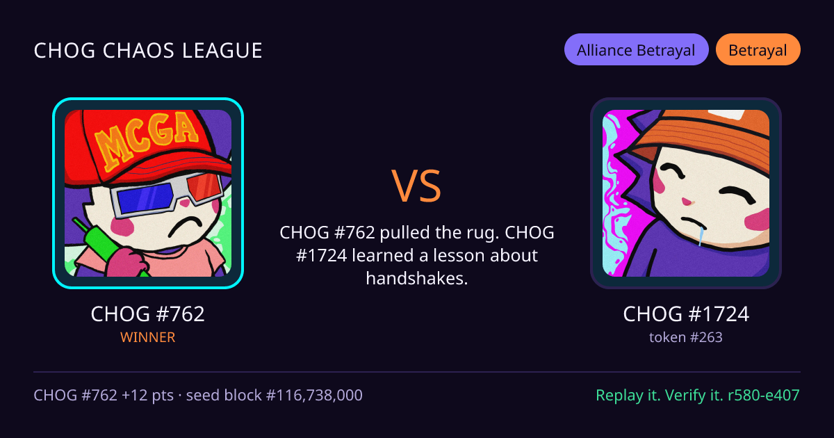 Highlight card: CHOG #762 versus CHOG #1724