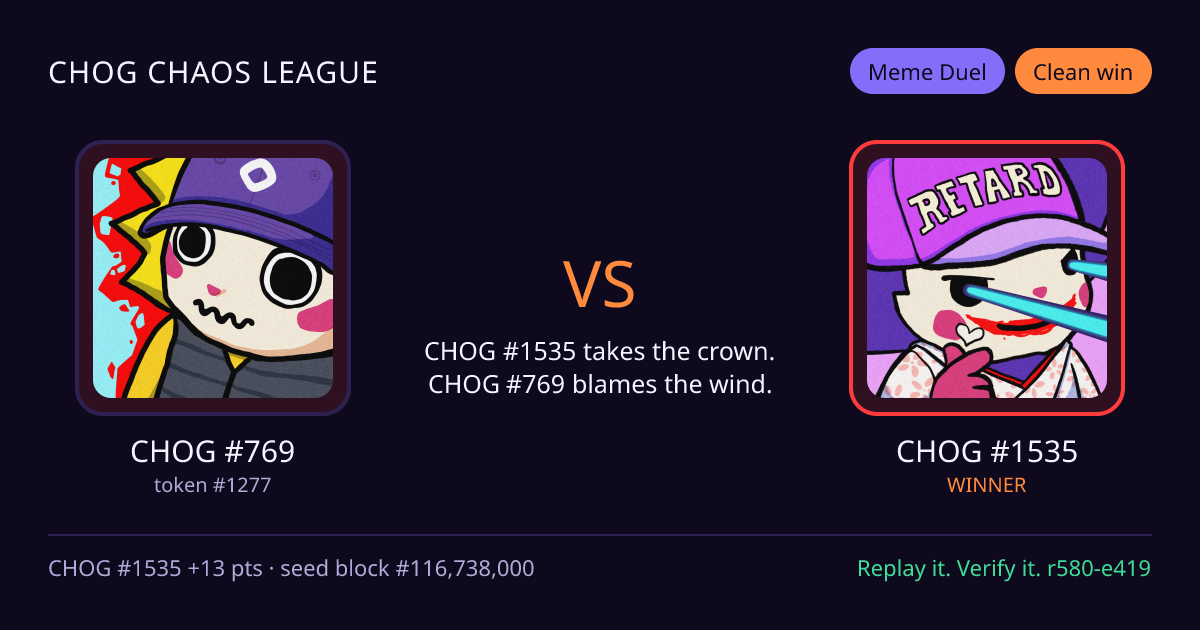 Highlight card: CHOG #769 versus CHOG #1535
