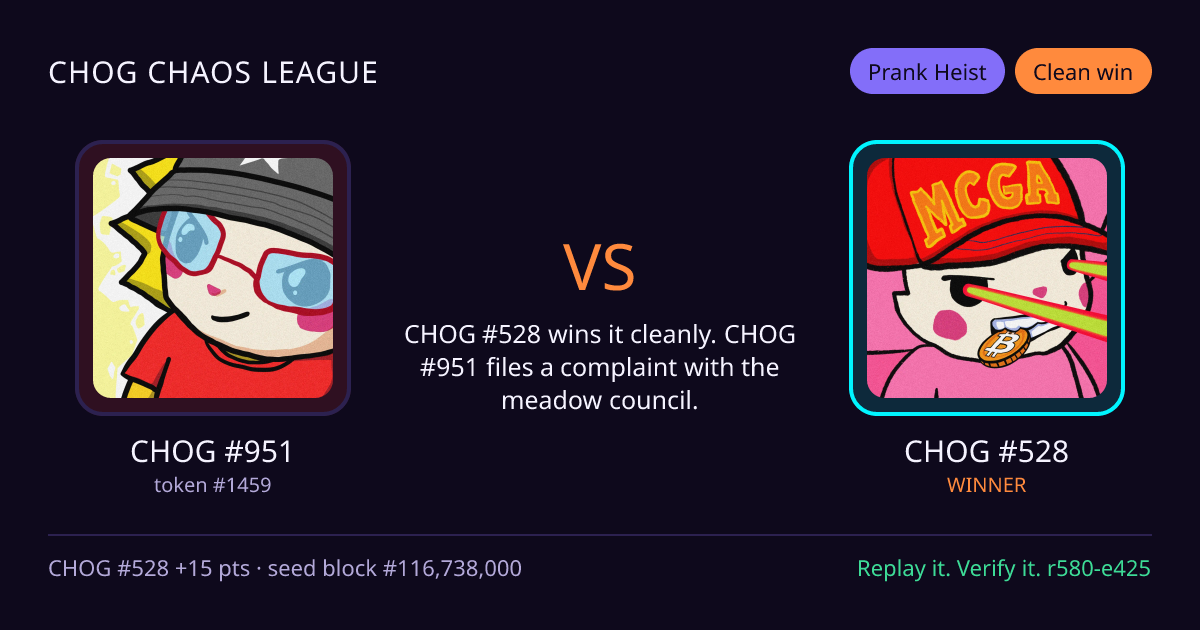 Highlight card: CHOG #951 versus CHOG #528
