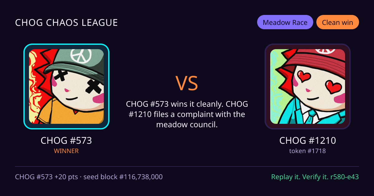 Highlight card: CHOG #573 versus CHOG #1210