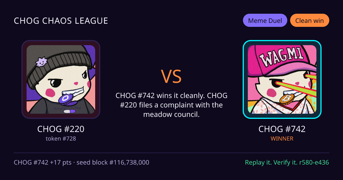 Highlight card: CHOG #220 versus CHOG #742
