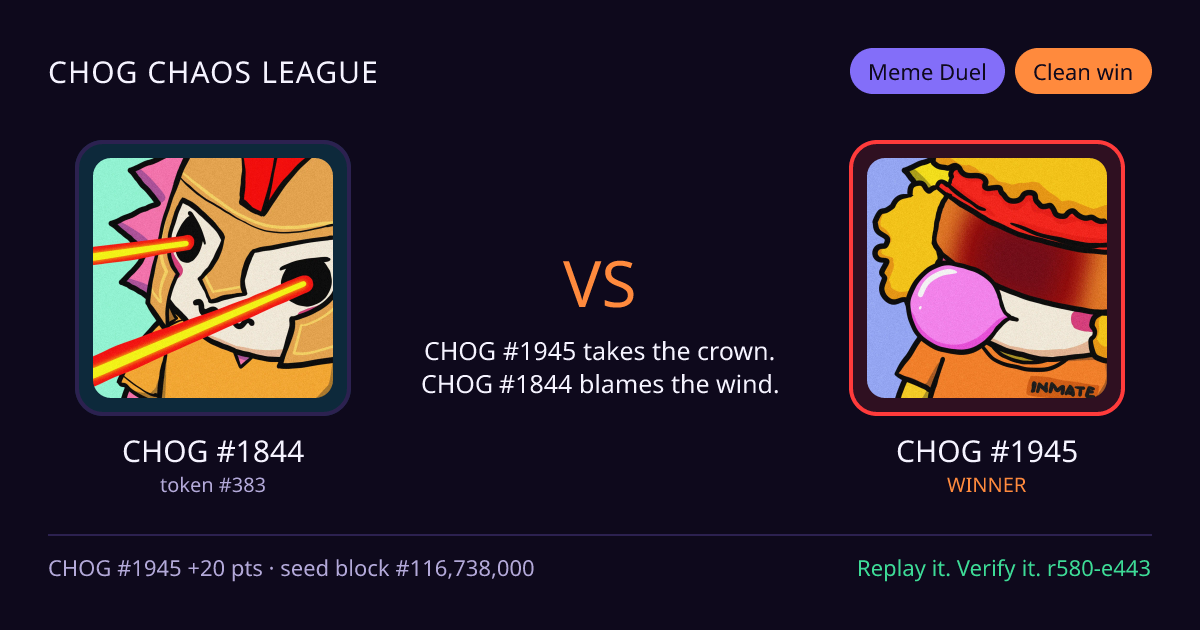 Highlight card: CHOG #1844 versus CHOG #1945