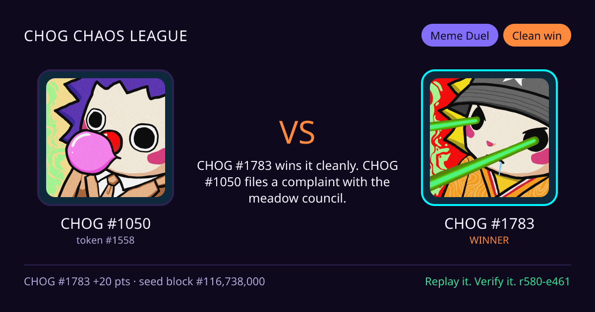 Highlight card: CHOG #1050 versus CHOG #1783