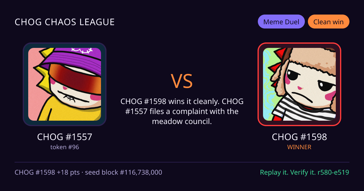 Highlight card: CHOG #1557 versus CHOG #1598
