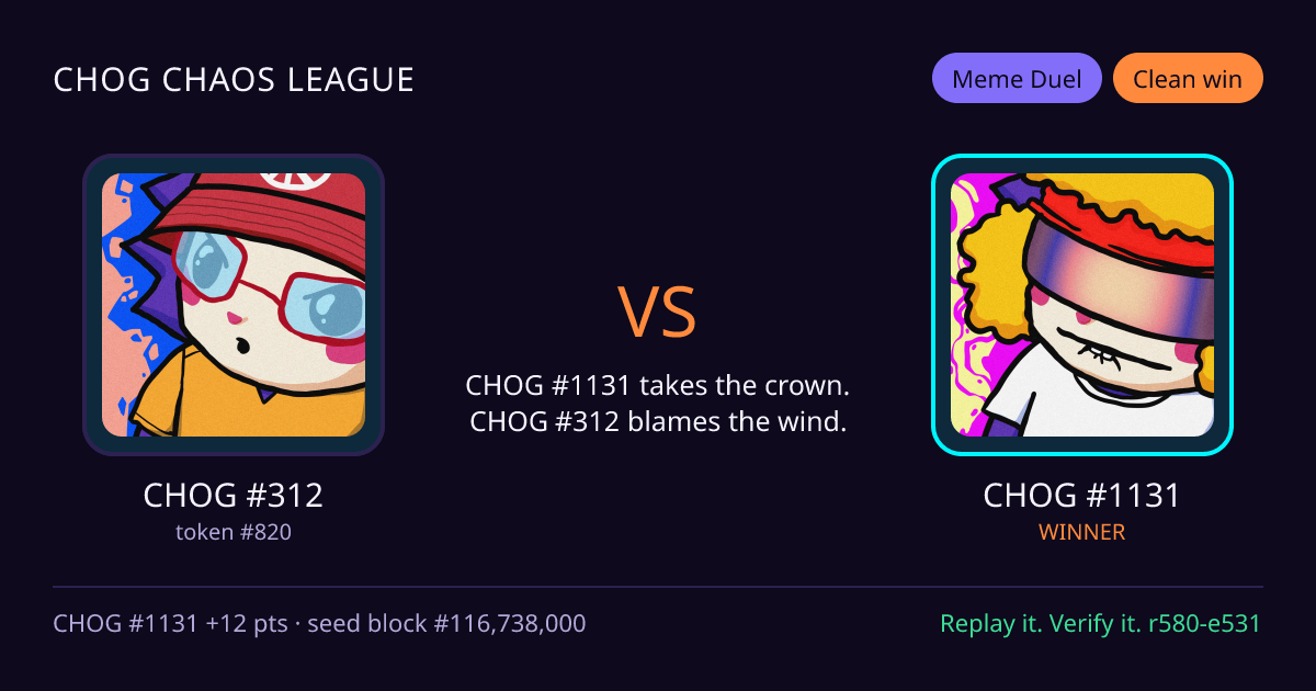 Highlight card: CHOG #312 versus CHOG #1131