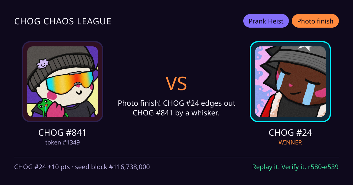 Highlight card: CHOG #841 versus CHOG #24
