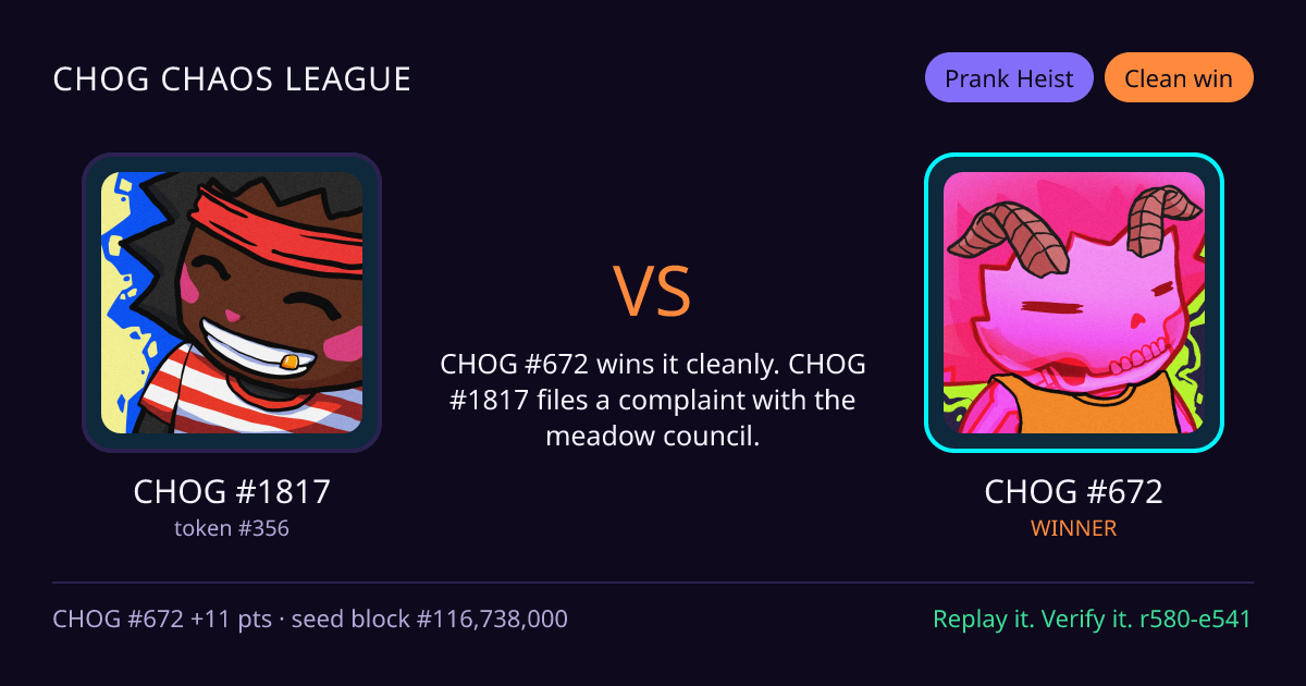 Highlight card: CHOG #1817 versus CHOG #672
