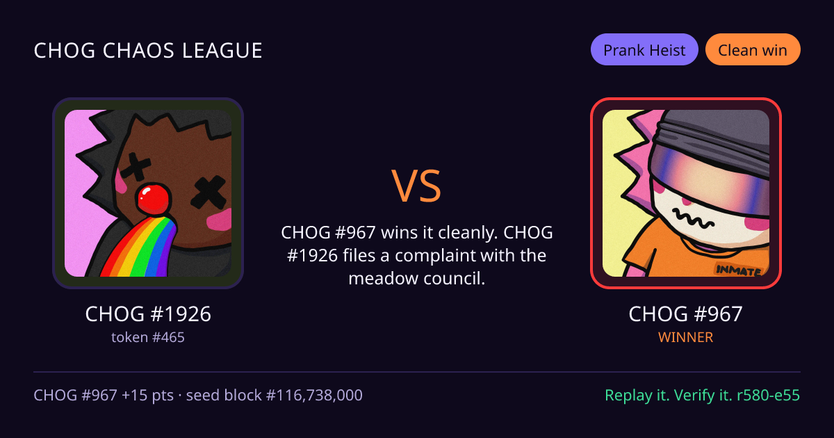 Highlight card: CHOG #1926 versus CHOG #967