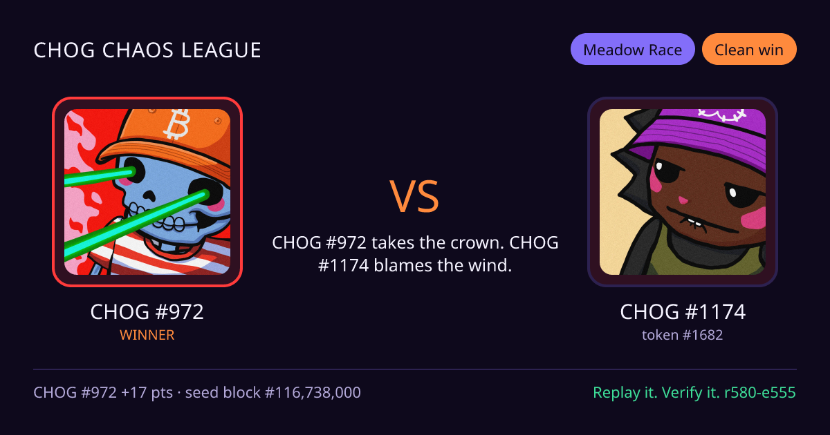 Highlight card: CHOG #972 versus CHOG #1174