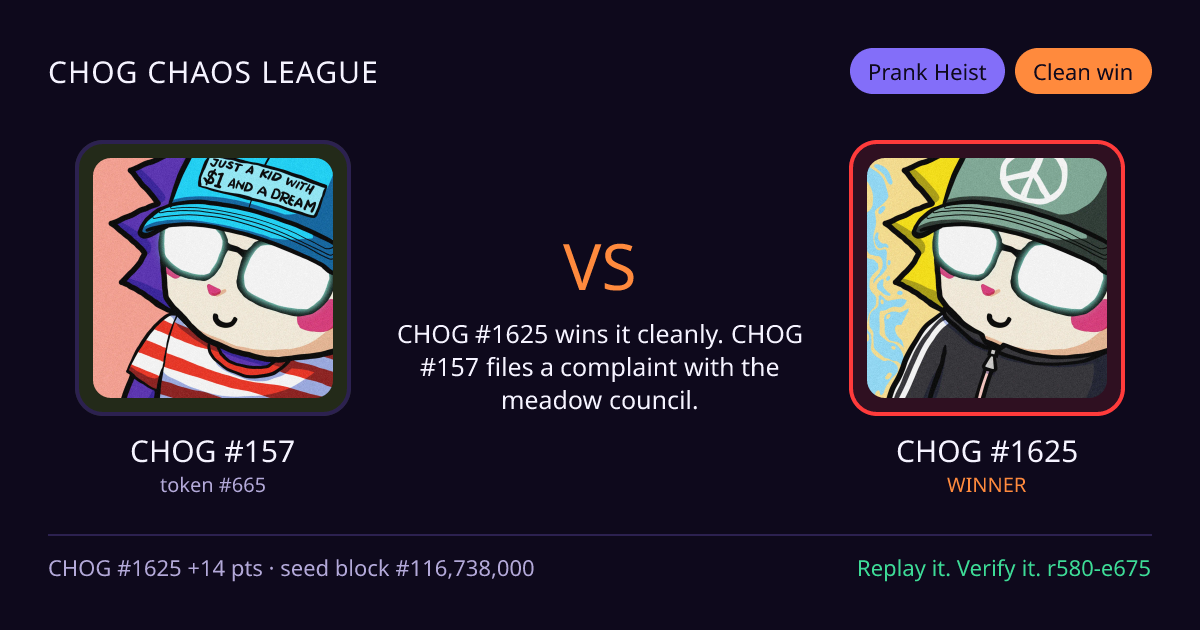Highlight card: CHOG #157 versus CHOG #1625
