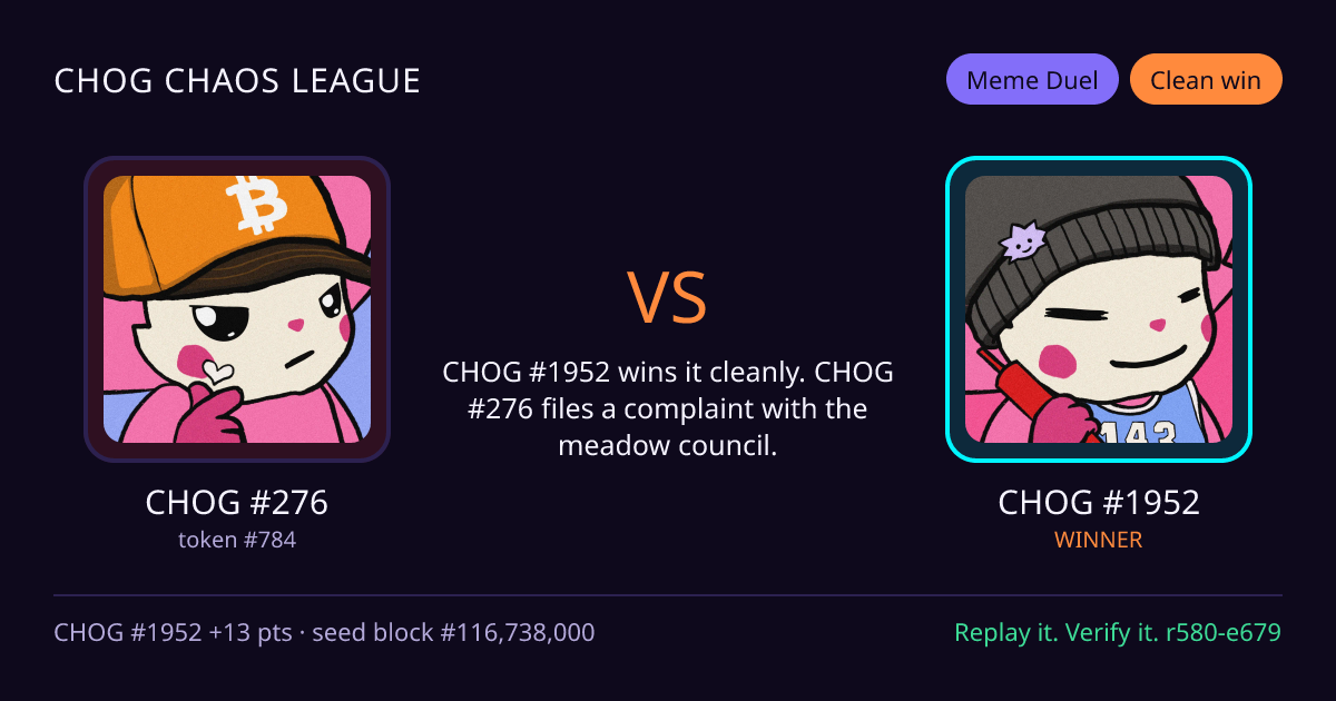 Highlight card: CHOG #276 versus CHOG #1952