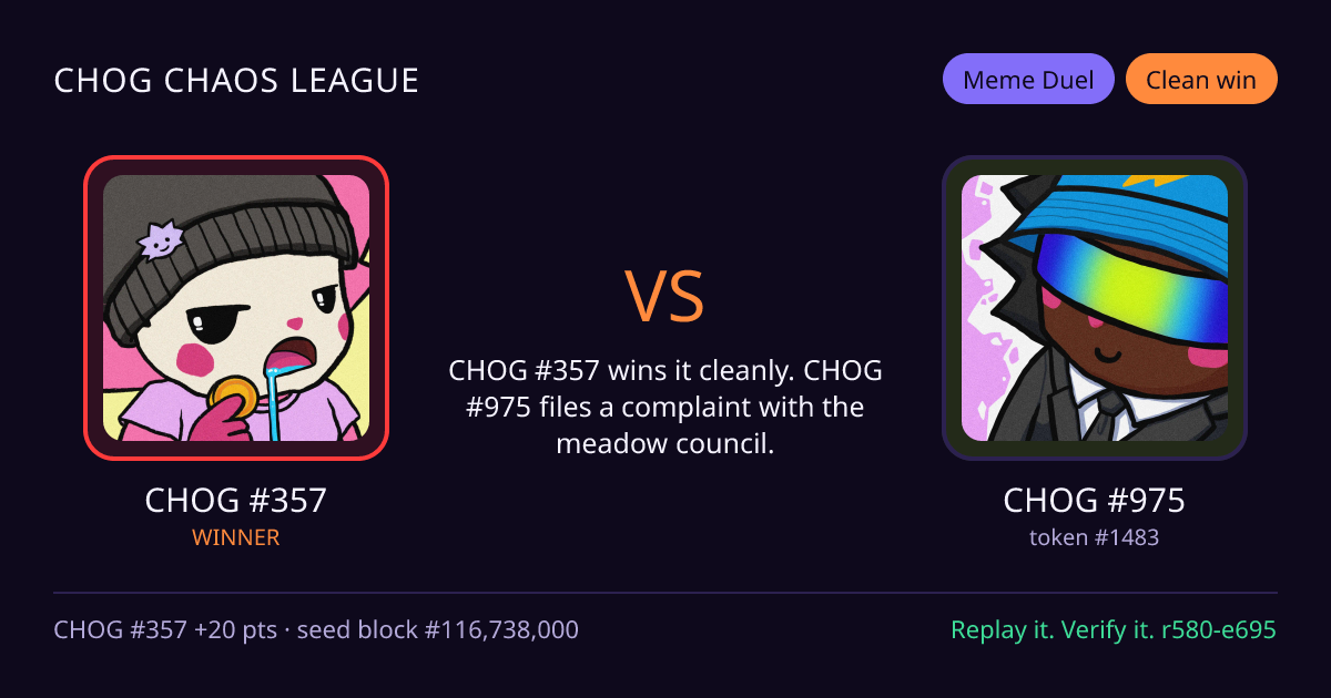 Highlight card: CHOG #357 versus CHOG #975