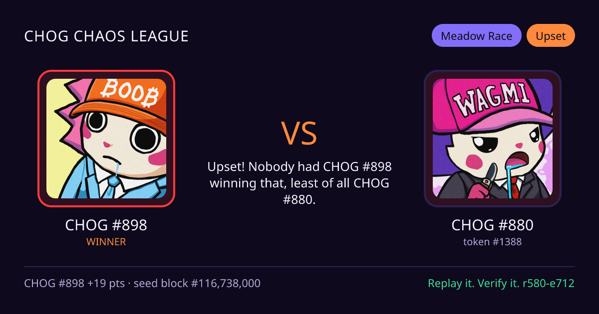 Highlight card: CHOG #898 versus CHOG #880