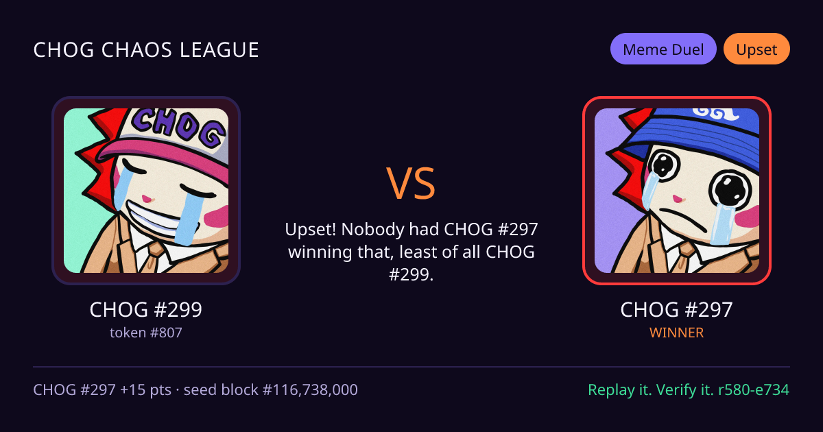 Highlight card: CHOG #299 versus CHOG #297