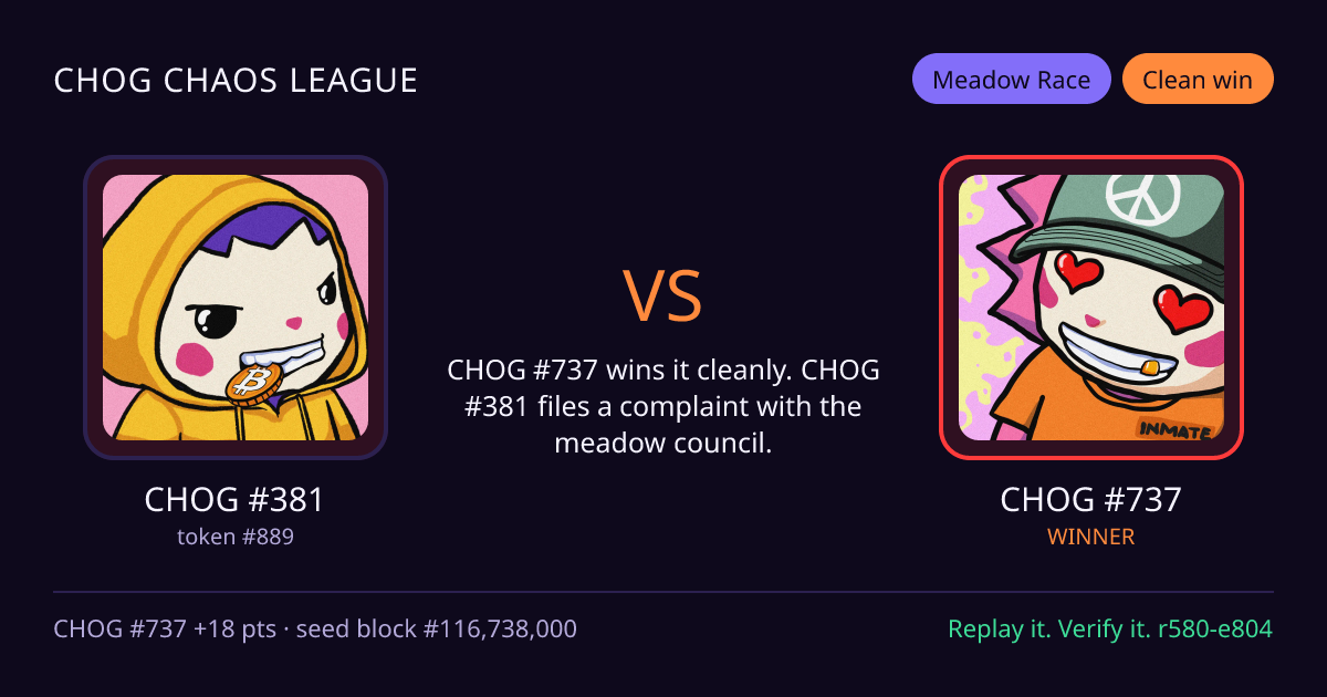 Highlight card: CHOG #381 versus CHOG #737