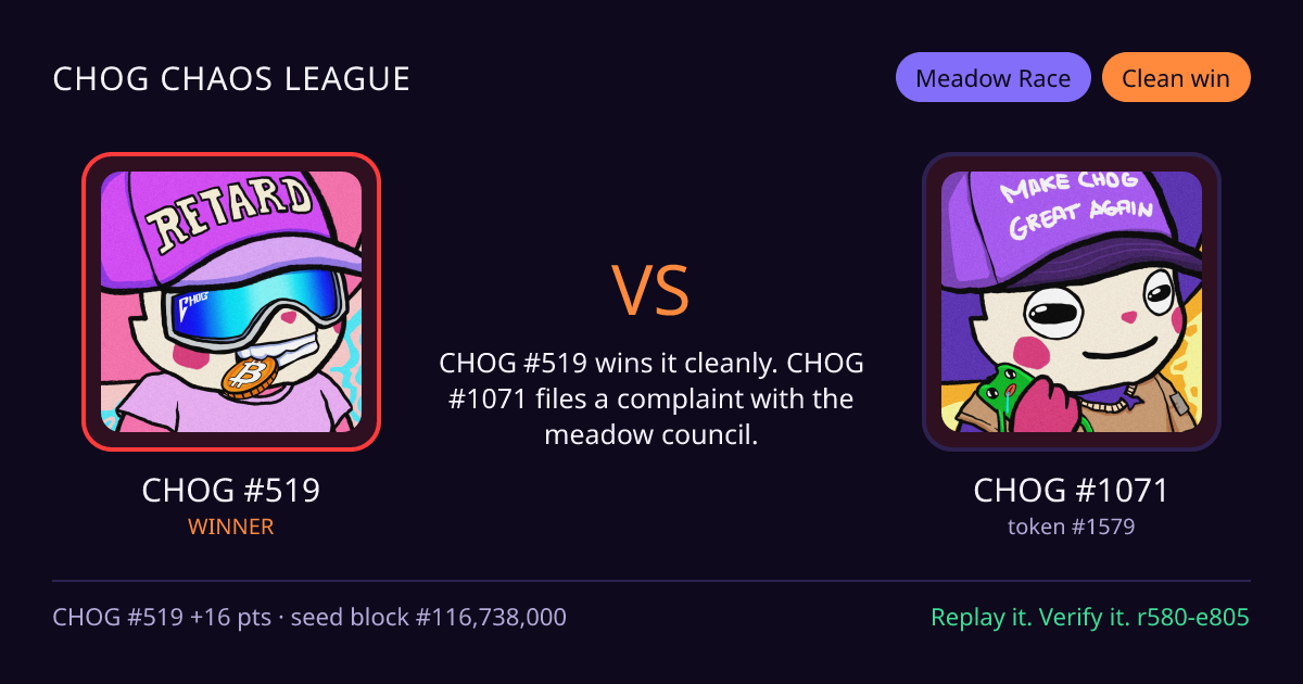 Highlight card: CHOG #519 versus CHOG #1071