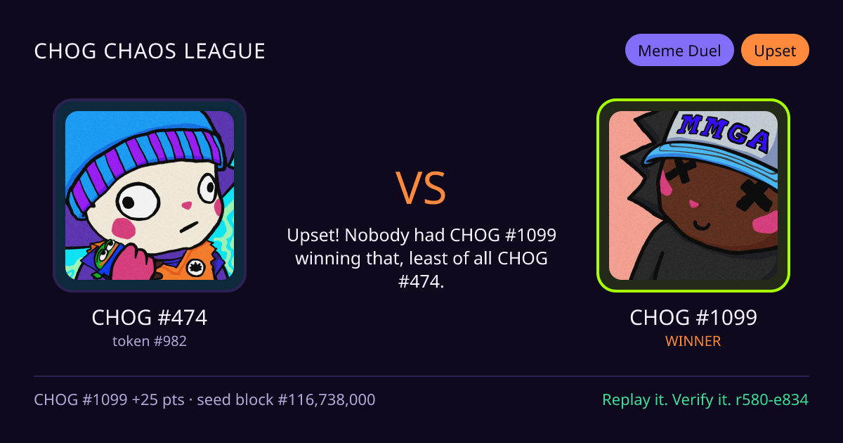 Highlight card: CHOG #474 versus CHOG #1099