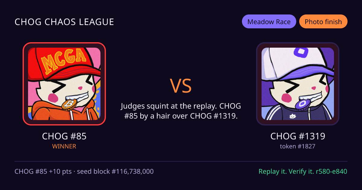 Highlight card: CHOG #85 versus CHOG #1319