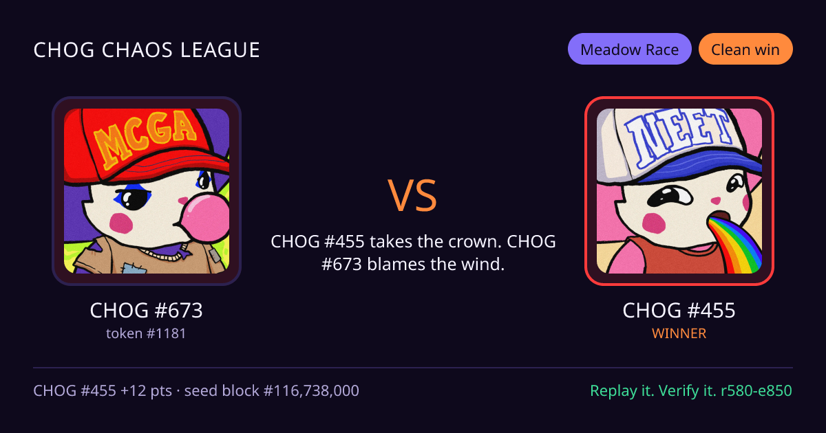 Highlight card: CHOG #673 versus CHOG #455
