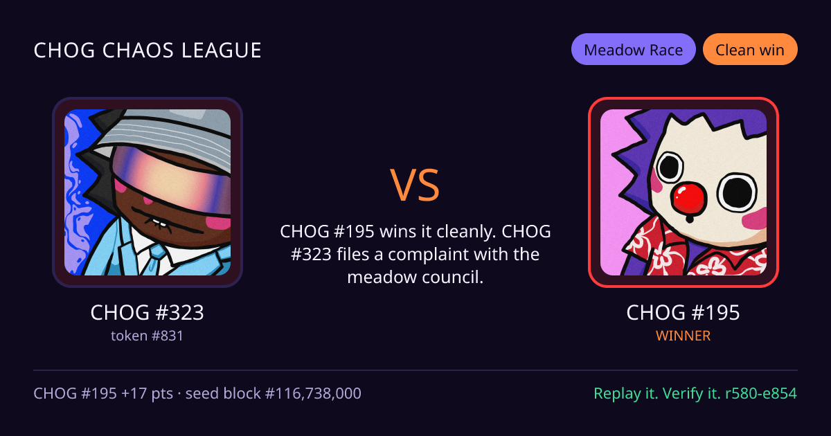 Highlight card: CHOG #323 versus CHOG #195