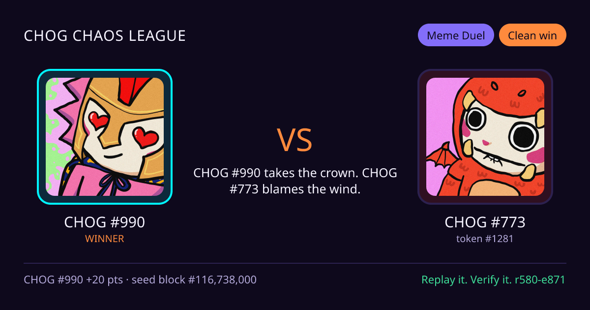 Highlight card: CHOG #990 versus CHOG #773