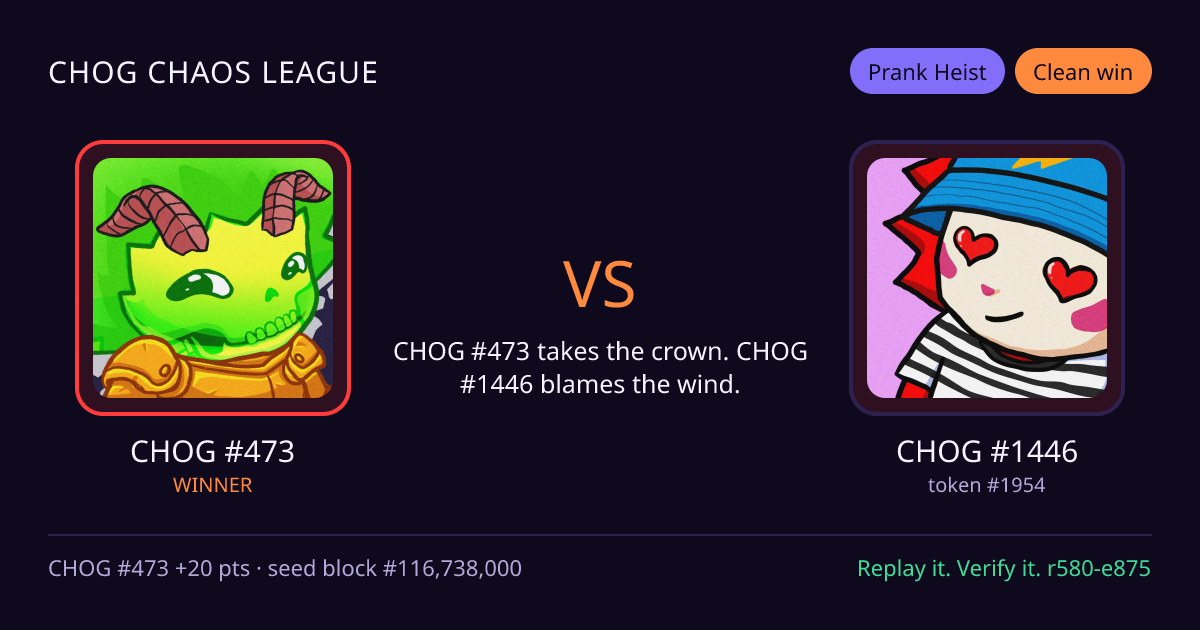 Highlight card: CHOG #473 versus CHOG #1446