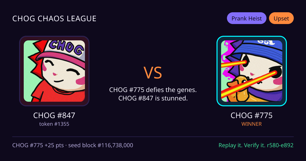 Highlight card: CHOG #847 versus CHOG #775