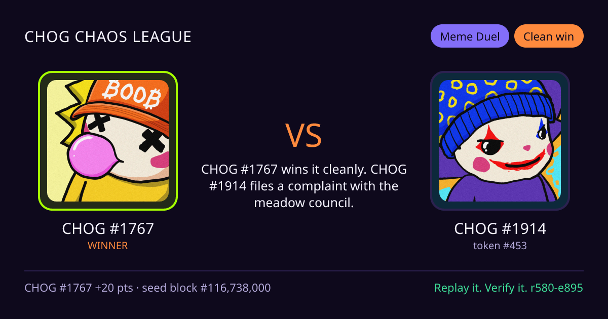 Highlight card: CHOG #1767 versus CHOG #1914