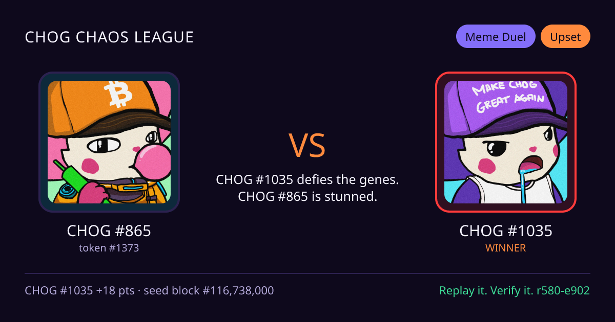 Highlight card: CHOG #865 versus CHOG #1035