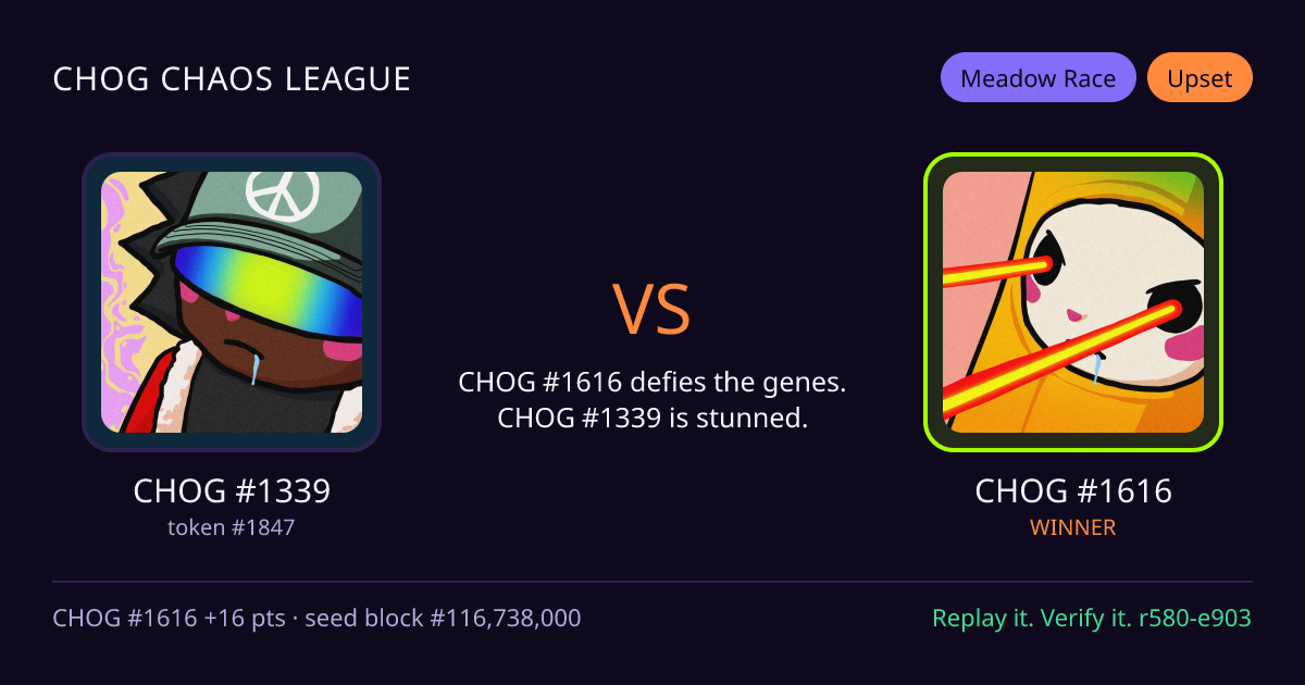 Highlight card: CHOG #1339 versus CHOG #1616