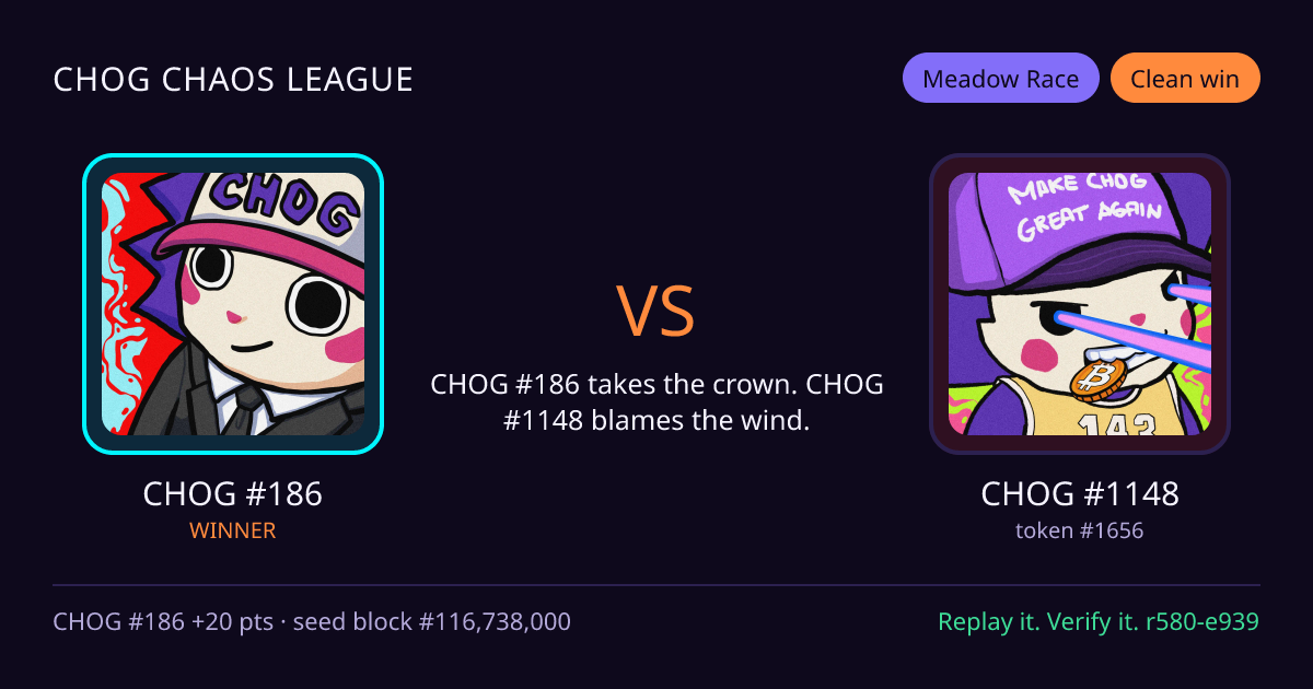 Highlight card: CHOG #186 versus CHOG #1148